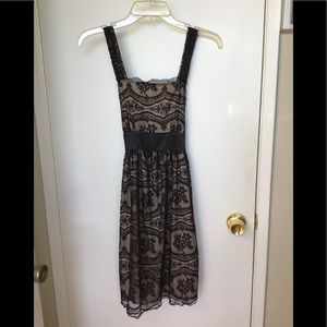 Ruby Rox black lace tan shell dress